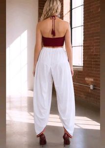 ✨ Trendy White Dhoti Salwar with Red-Golden Lace |