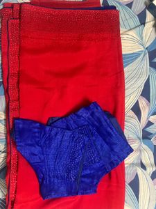 Blue Blouse with Embellished Sleeves