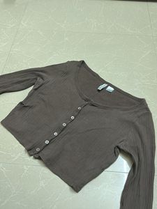 Chic Brown Ribbed Button-Up Top