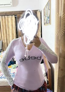 Lilac Lace Sleeve T-Shirt