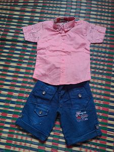 Pink Shirt And Jean Shorts