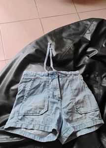 Light Wash Denim Shorts with Drawstring