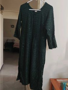 Elegant Emerald Kurta with Sequins