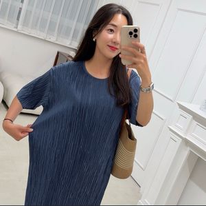 Pleated Blue Midi Dress