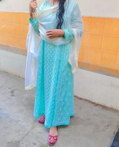 Beautiful Aqua Blue chickenKari kurta