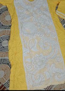 Yellow &amp; White Chikankari Kurta Set