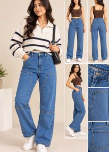 Blue Denim Wide Leg Pants