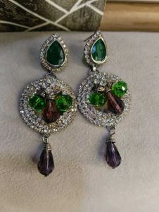 Elegant Green Stone Dangle Earrings With Free 🎁