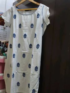 White Kurta with Blue Floral Print