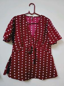 Polka Dot Tie Front Top