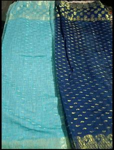 Beautiful Blue &amp; Pink Striped Saree