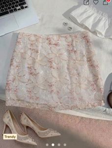 White Floral Sequin Mini Skirt , Unused , Savana