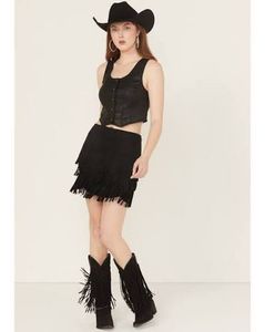 Faux Seude Fringed Y2K tiered Mini Skirt
