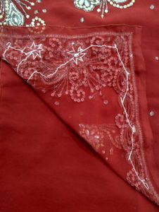 Red Embellished Saree