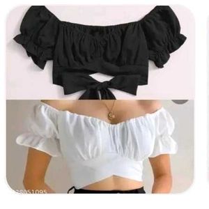2 Off-Shoulder Puff Sleeve Crop Top | 1 black and