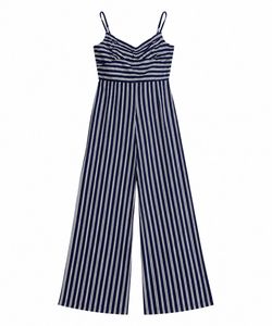 Navy Blue Striped Wide-Leg Jumpsuit (Size L)RIO
