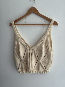 Cream Knit V-Neck Tank Top