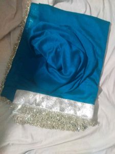 Beautiful Teal Saree with Silver Border