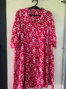 Red Block Print Cotton Kurta