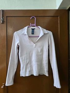 Soft Pink Collared Long Sleeve Top