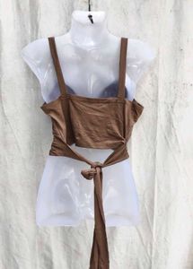 84209. Brown Twist Front Crop Top