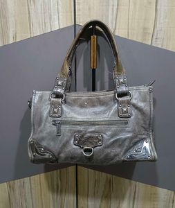 Chic Grey Studded Leather Handbag