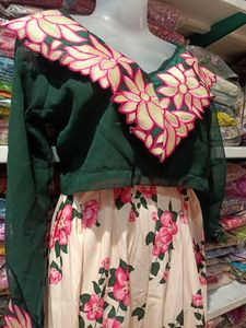 Stylish Green Embroidered Blouse with lower 2pc L