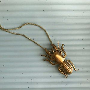 Golden Stag Beetle Pendant Necklace
