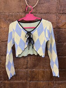 Cute Argyle Tie-Front cropped jacket