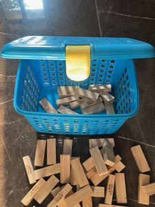 Jenga Game Set with Blue Storage Bin