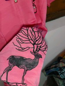 Pink Cold Shoulder Tunic with Deer Print