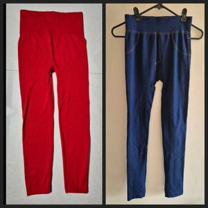 Stylish Red & Blue Leggings Set