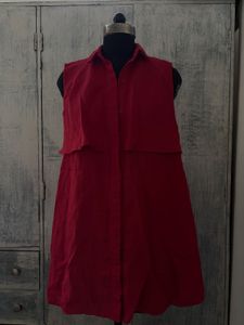 Chic Red Sleeveless Shirt Dress