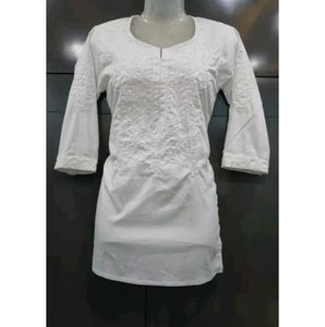 Elegant White Chikankari Short Kurti For Women