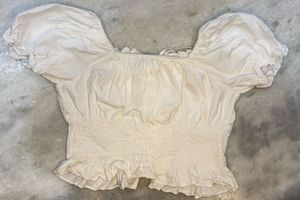 White Puff Sleeve Ruffled Crop Top