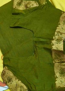 Elegant Olive Green Saree with Gold Border