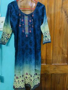 Beautiful Blue &amp; Sea Green Printed Cotton Suit Set