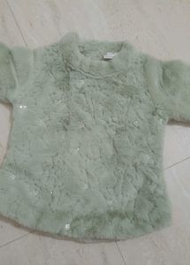 🧸 Cute Girls Mint Green Fuzzy Winter Top | Full S