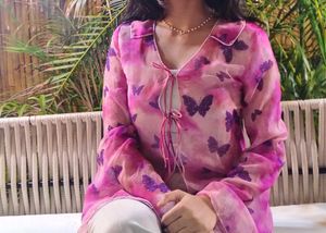 Pink Butterfly Bell Sleeve Top