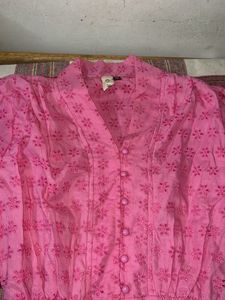 Vibrant Pink Printed Button-Up Midi Dress