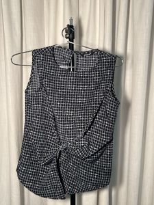 Chic Sleeveless Dark Blue Plaid Knot Front Top