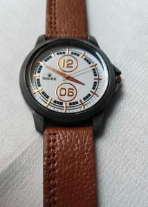 Stylish Rolex Watch with Brown Leather Strap