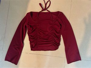 Maroon Ruched Halter Neck Top