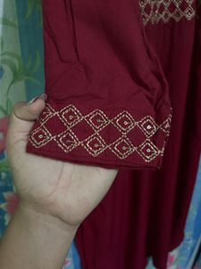 Maroon Embroidered Kurta