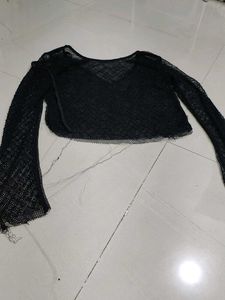 Black Mesh Long Sleeve Top