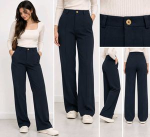 Navy Blue Wide Leg Trousers