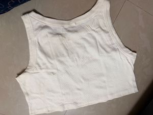 Cream Ribbed Cropped Tank Top