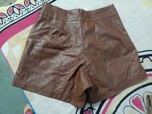 Brown Faux Leather Shorts