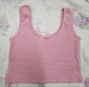 Pink Striped Cropped Tank Top