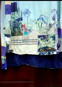 Biba Women Blue &amp; Cream Kurta